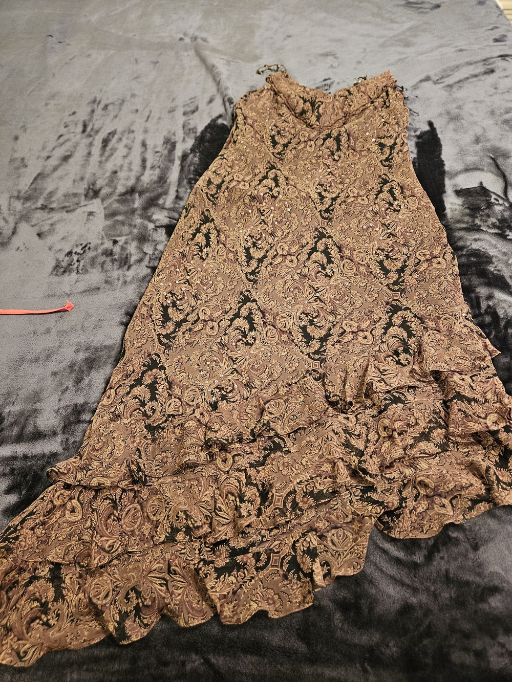 New York & Company Brown Paisley Ruffle Hem Skirt Dress